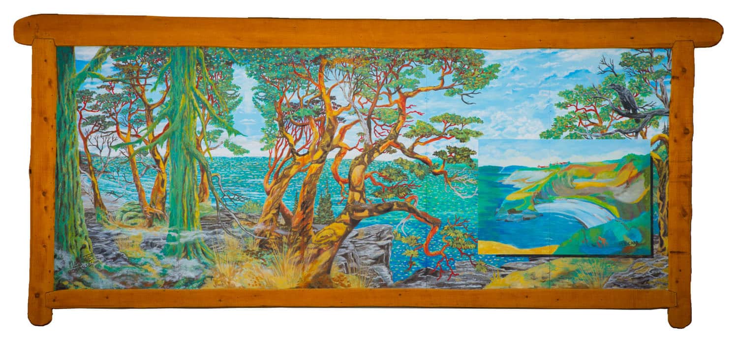 Vibrant coastal landscape with trees