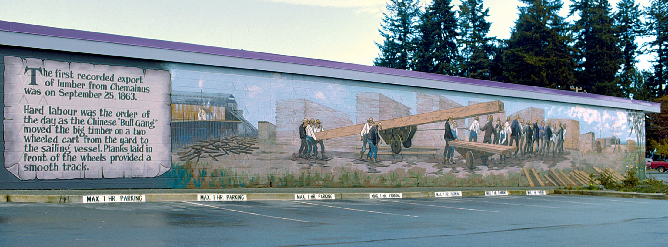 Mural depicting historical lumber export