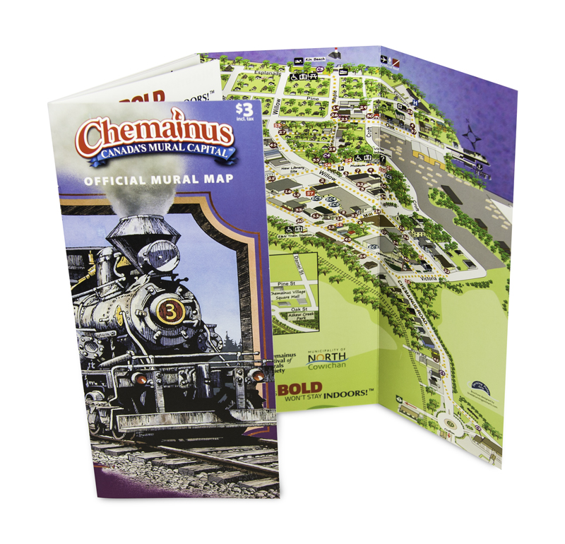 Photo of 2017 map brochure, standing up with map open.