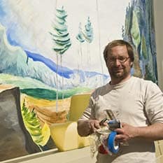 Artist preparing for mural painting.